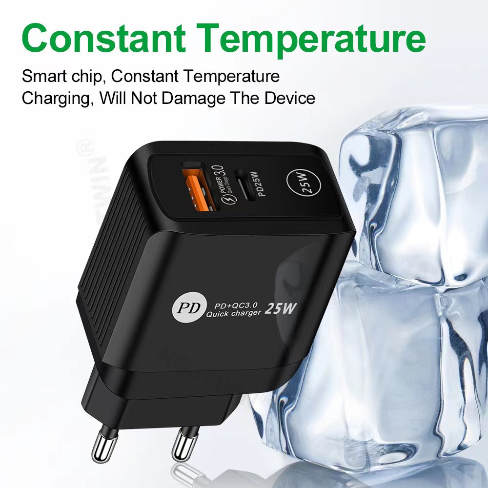 18W 25w Quick Fast Charge QC3.0 PD USB Type C AC Dual Ports Travel Wall Charger Adapter Eu US UK Plug For Samsung S22 Note 10 Iphone 14 13 Lg Android phone Tablet