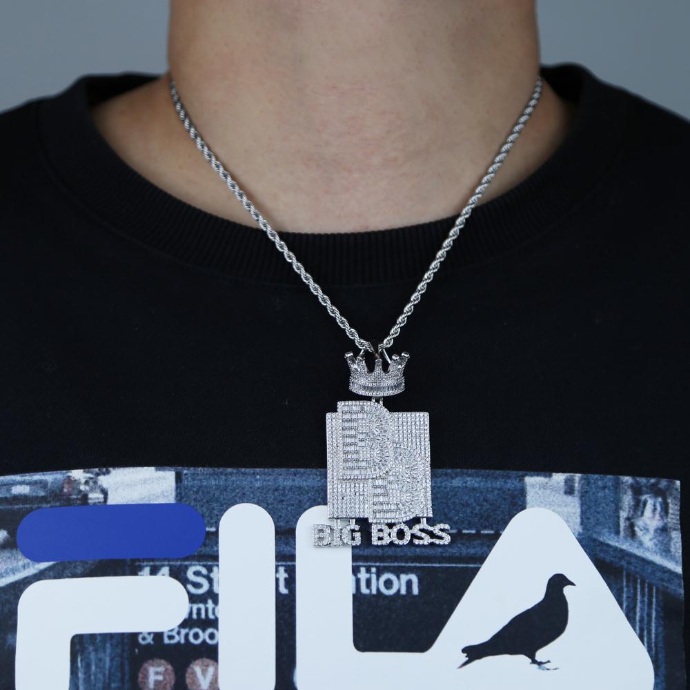 Colliers Iced Out Bling Lettres Big Boss Pendentif Collier Or Argent Couleur 5A Zircon Couronne Lettre Charme Hommes Femmes Hip Hop Bijoux