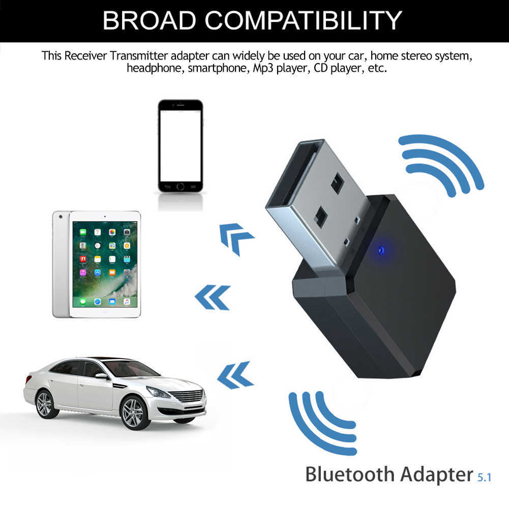 Receptor de áudio de novo KN318 Bluetooth 5.1 Receptor de áudio Dual Aux Aux USB Carro de estéreo de chamadas de chamada sem fio Adaptador de vídeo Adaptador de áudio Receptor de vídeo