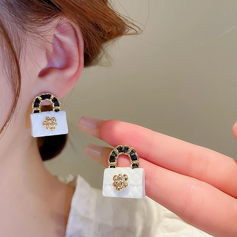 Luxury Flower Bag Design Earrings For Women White Pink Black Statement New Fashion Jewelry