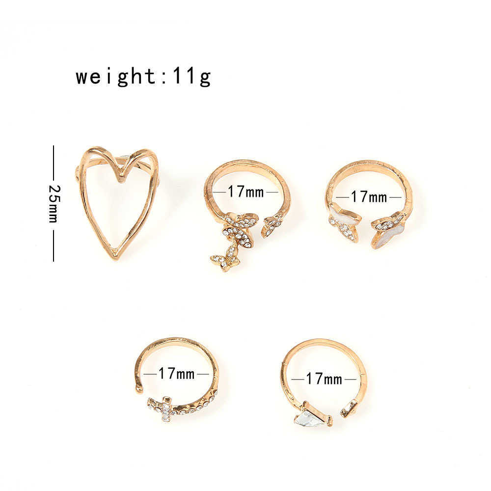 Mode Hollow Heart Fjärilsring Set för kvinnor som lyser Crystal Cross Finger Rings Charm Party Wedding Jewelry Gift L230620