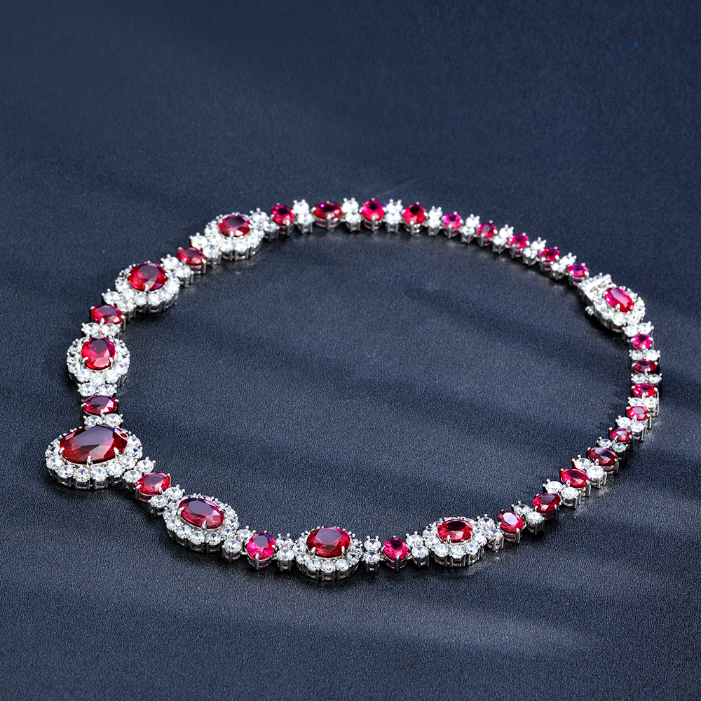 Vintage Ruby Diamond Naszyjnik 100% prawdziwy 925 Srebrny Srebrny Party Wedding Naszyjnik dla kobiet biżuteria zaręczynowa dla kobiet