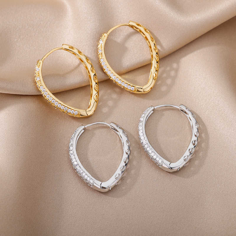 Stud Zircon heart-shaped women's metallic silver ring earrings pierced cuffs wedding jewelry party gifts G230602