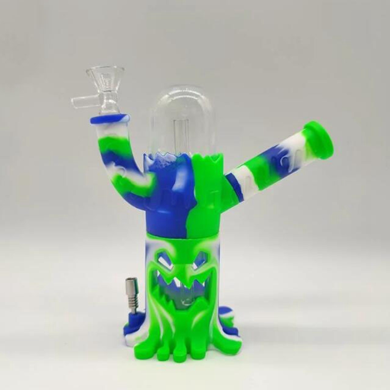 Cool Colorful Silicone Monster Style Bong Pipes Kit Bubbler Dry Herb Tabacco Imbuto di vetro Ciotola Waterpipe Narghilè portatile Fumo Portasigarette Tubo DHL