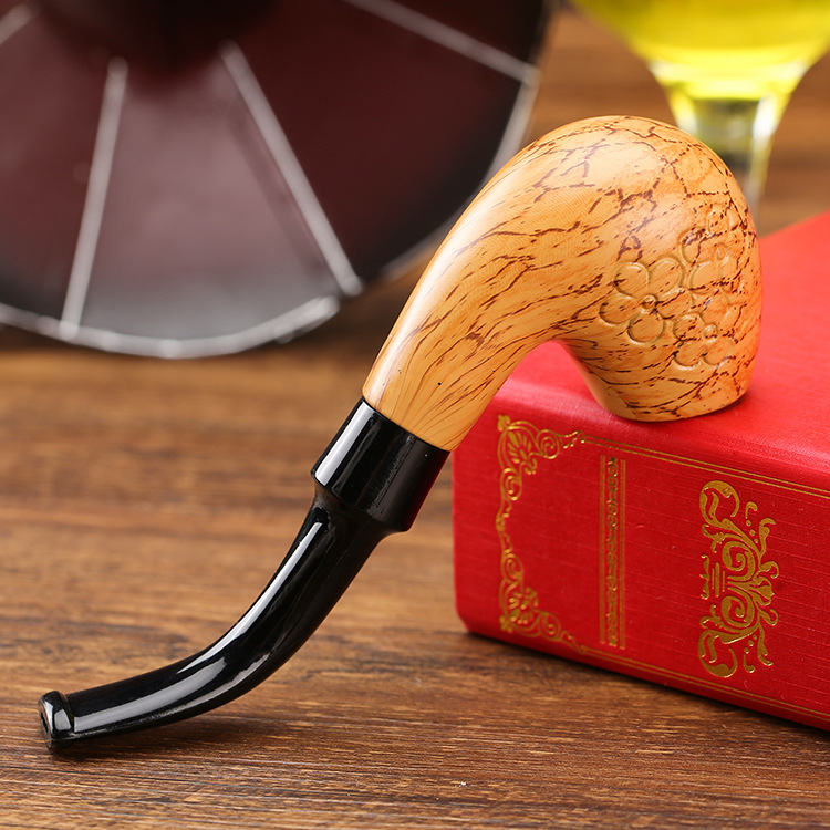 Hookahs Carved wood grain resin pipe, acrylic curved handle wooden pipe, men's pipe