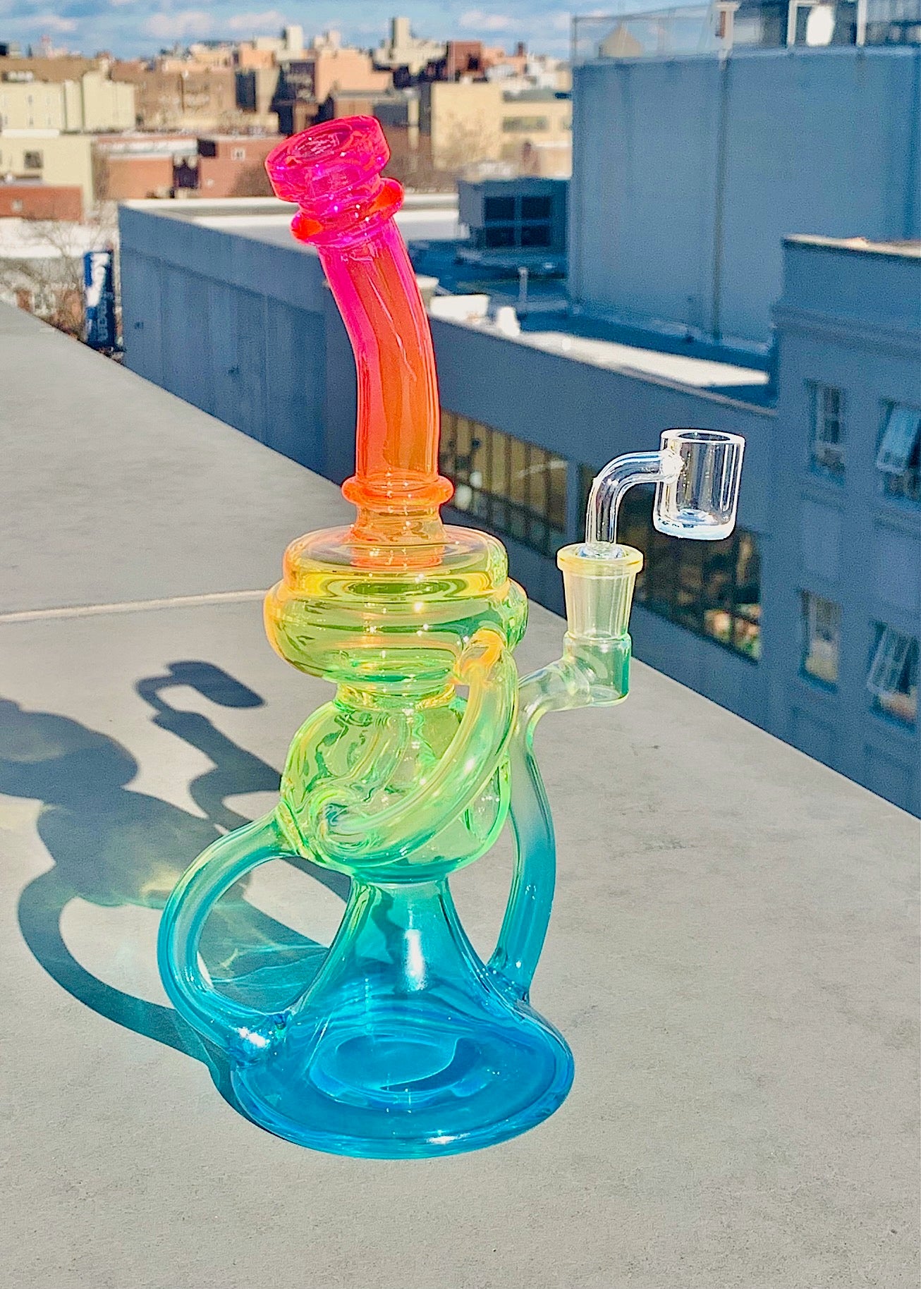 Klein Heady Bong Fab Egg Incycler Rainbow Colorful Hookah Glass Bong Dab Rig Recycler Pipes Water Bongs Smoke Pipe 14.4mm Female Joint with Regular Bowl