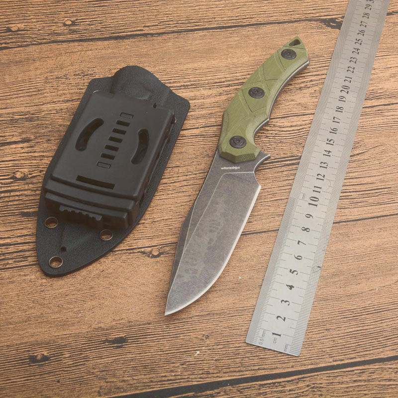 Nowy przylot G2563 Przetrwanie prosty nóż 8cr13mov Stone Wash Point Punkt Blade Pełny tang Green G10 Uchwyt na zewnątrz kemping piesze polowania na stałe noże