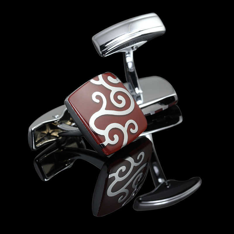 Cuff Links Vintage Copper High Quality Enamel Square G Letter Silver Black Red Top Grade Men's Shirt Cufflinks G220525