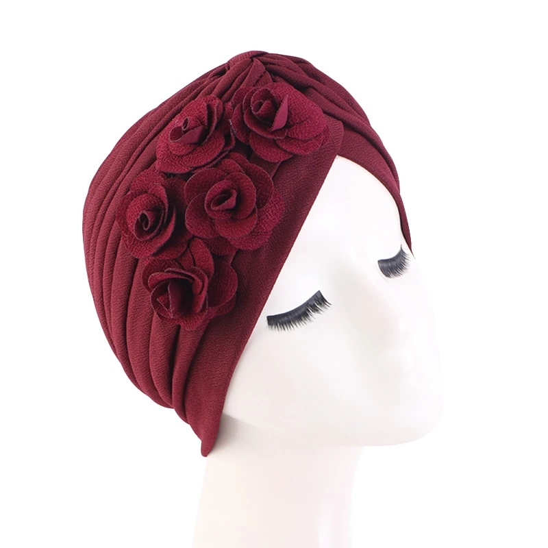 Kvinnor blommor ruffle turban caps muslimska håravfall kemo cap för lady wrap head inner hijab indisk hatt inner mössa turbante mujer