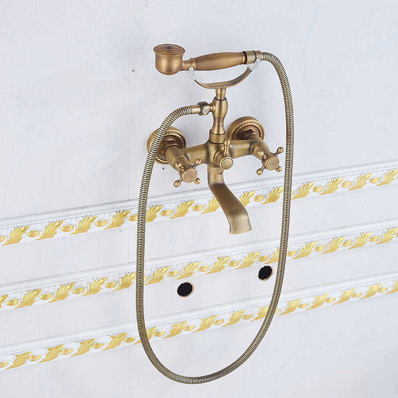 Bathroom Shower Sets European Style All Copper Shower Faucet Bathtub Shower Suit Double Handle Cold Hot Mixed Water Shower Faucet Telephone faucet G230525