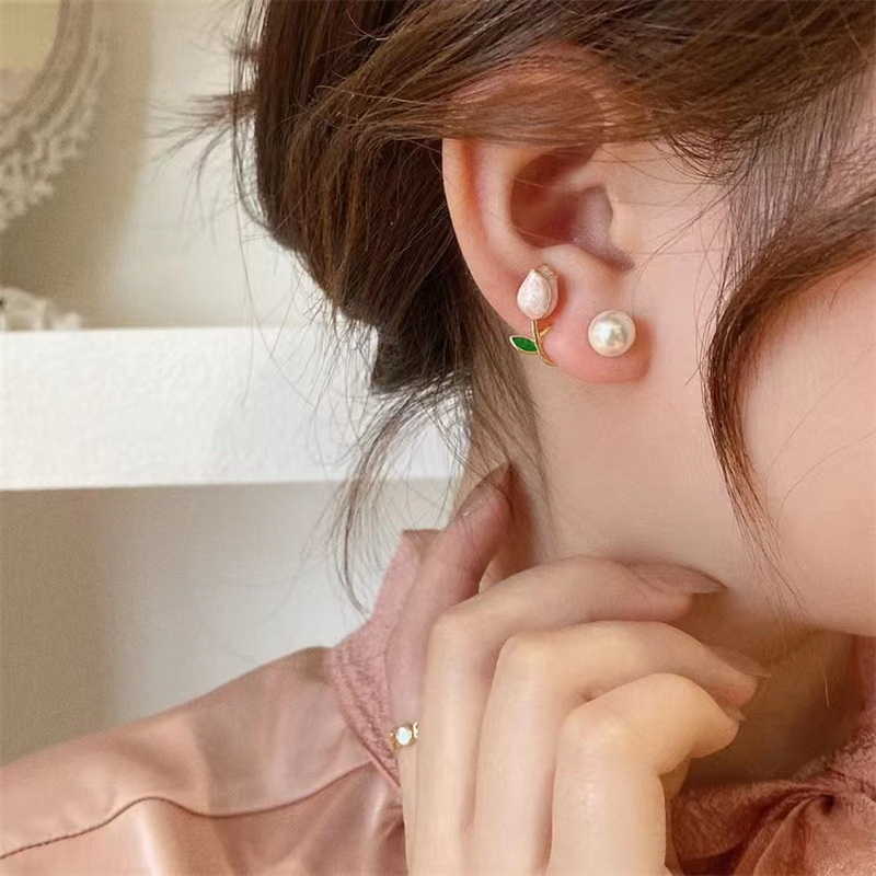 스터드 프랑스 라이트 고급 핑크 튤립 진주 여성에게 적합한 한국 지르콘 절묘한 귀걸이 파티 크리스마스 보석 선물 G230602