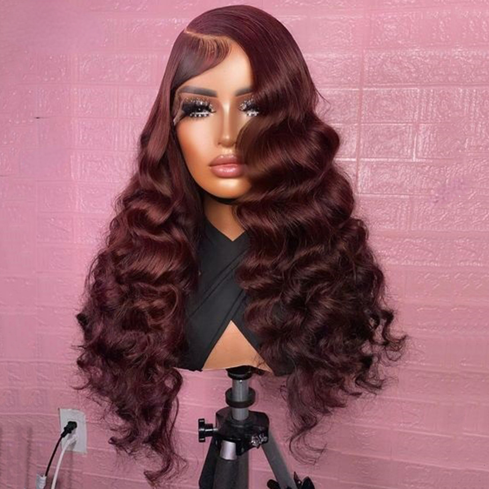 Peruvian Deep Wave Lace Frontal Wigs HD Lace 13X4 Lace Front Wig For Women 180Density Simulaiton Human Hair Copper Red /Black Wig Cosplay