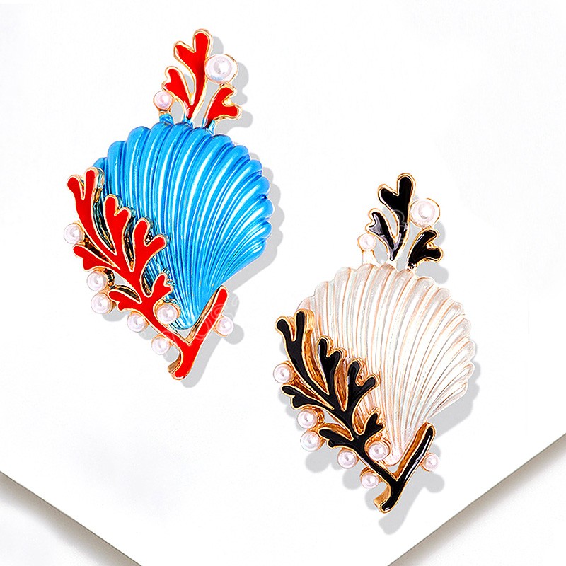 Sea Shell Coral Starfish Brooches Women Pearl Animal Ocean Series 파티 사무실 정장 옷깃 핀 브로치 보석 선물