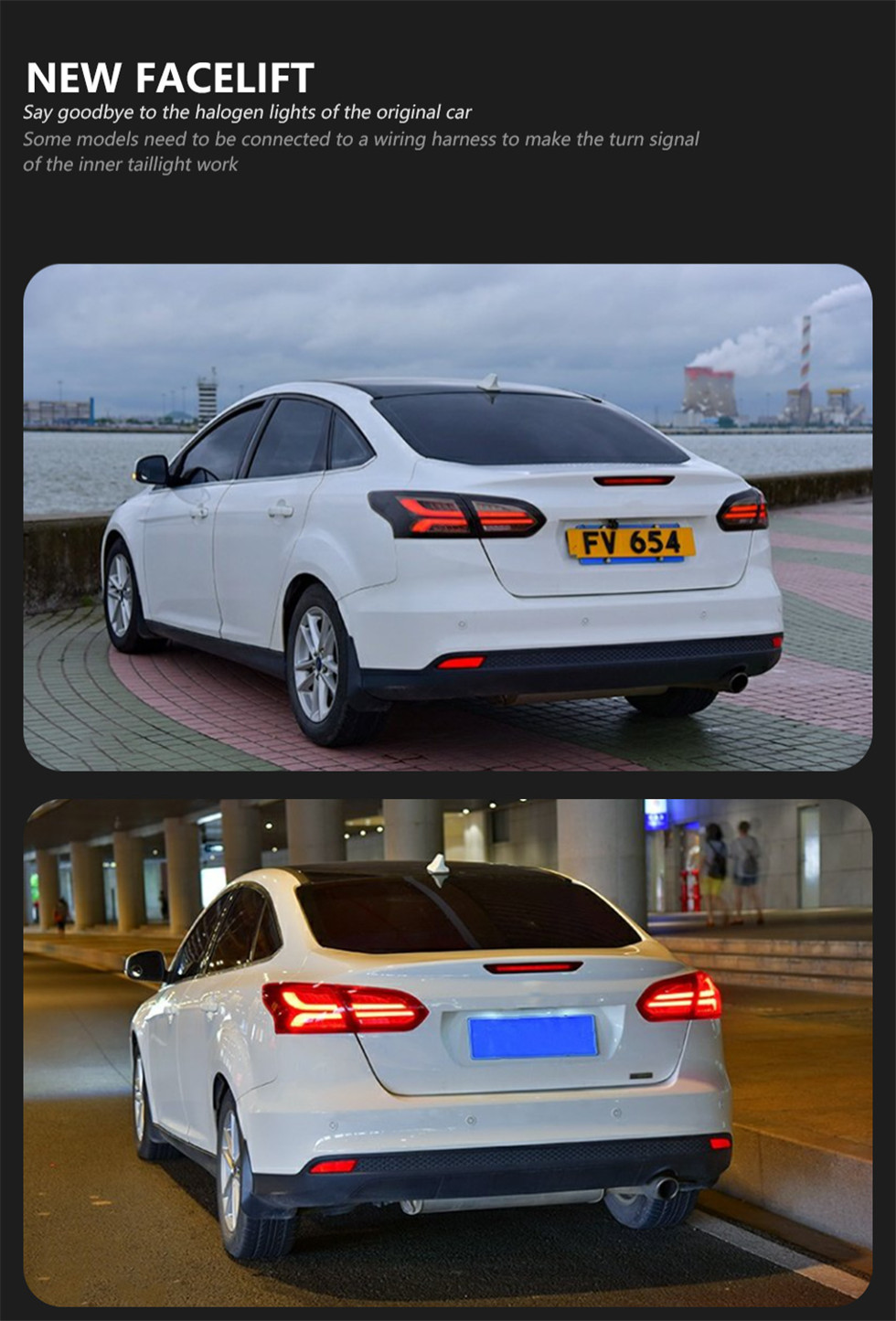 Taillights Styling Styling dla Forda Focus Sedan 2015-20 18 LED Tylne światła Dynamiczne światło sygnałowe Odwracanie codziennego ruchu mgły tylne światło