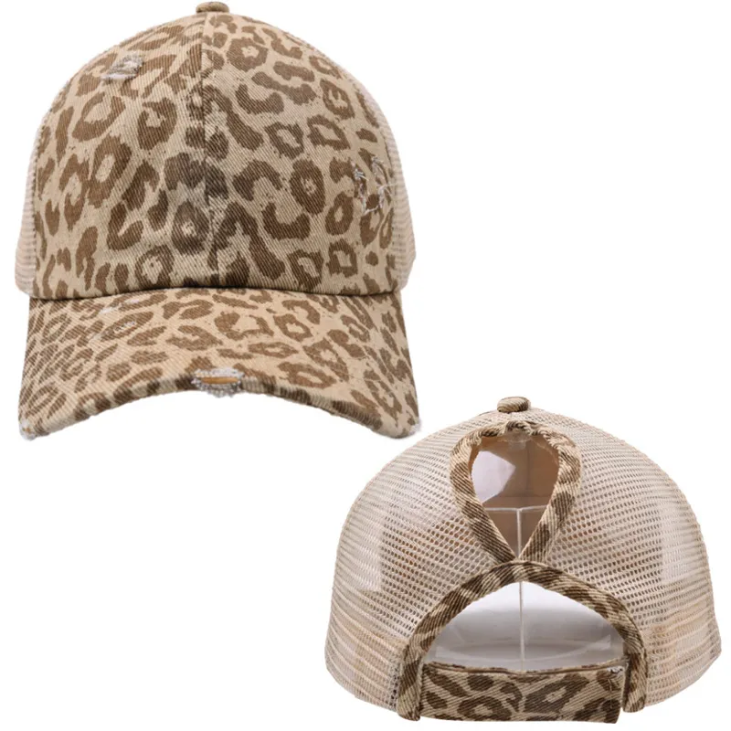 야구 모자 여성 여름 표범 프린트 안티 UV 포니 테일 모자 야외 스포츠 야구 모자 패션 조절 가능한 모자