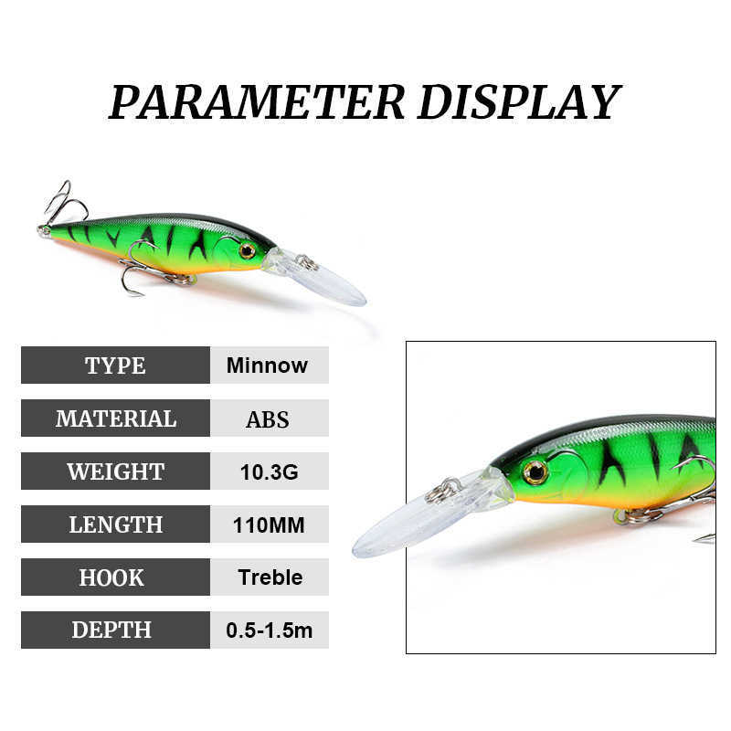 Esche esche Minnow 11cm 10.5g Plastica artificiale Canna dura Nuoto profondo Dispositivo oscillante giapponese Crank Bait Bass Fishing Gear P230525