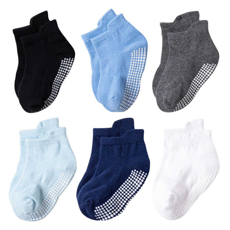 Chaussettes esde chaussettes pour enfants en coton anti-dérapant bateau adapté aux garçons et aux filles bébé plancher coupe basse avec poignées en caoutchouc G220524