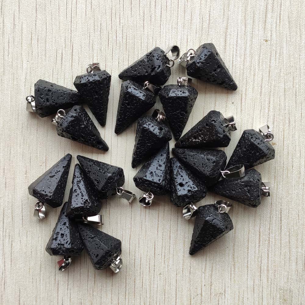 Natuurlijke vulkanische lava mode zeshoek pyramis stenen kegel hanger voor sieraden maken kettingen gratis verzending groothandel