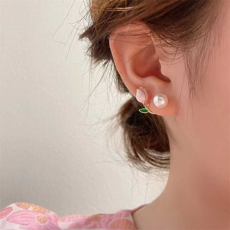 스터드 프랑스 라이트 고급 핑크 튤립 진주 여성에게 적합한 한국 지르콘 절묘한 귀걸이 파티 크리스마스 보석 선물 G230602