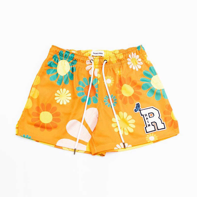 2023 New Summer Ryoko Rain Sunflower Stampato da uomo Classic Gym Mesh Beach Holiday Pantaloncini casual P230524