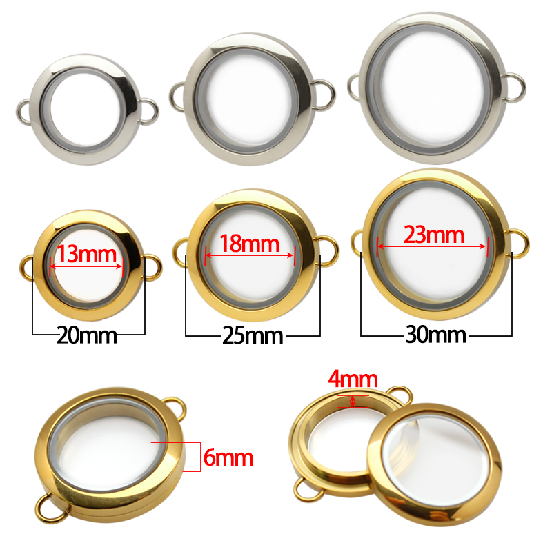 Stainless Steel twist Floating Locket Glass Memory Locket 20mm 25mm 30mm For Bracelet Jewelry Making