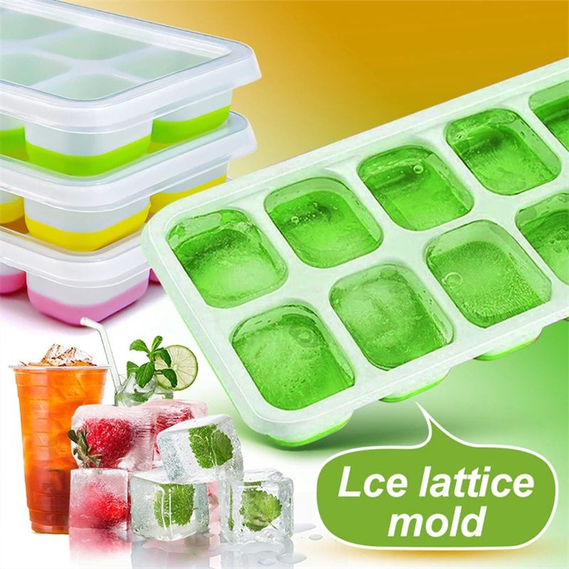 Silikon Ice Cube Tray Mold Mold store-kapacitet Ice Tray mögel Återanvändbar matkvalitet Ice Maker med lock Popsicle mögel