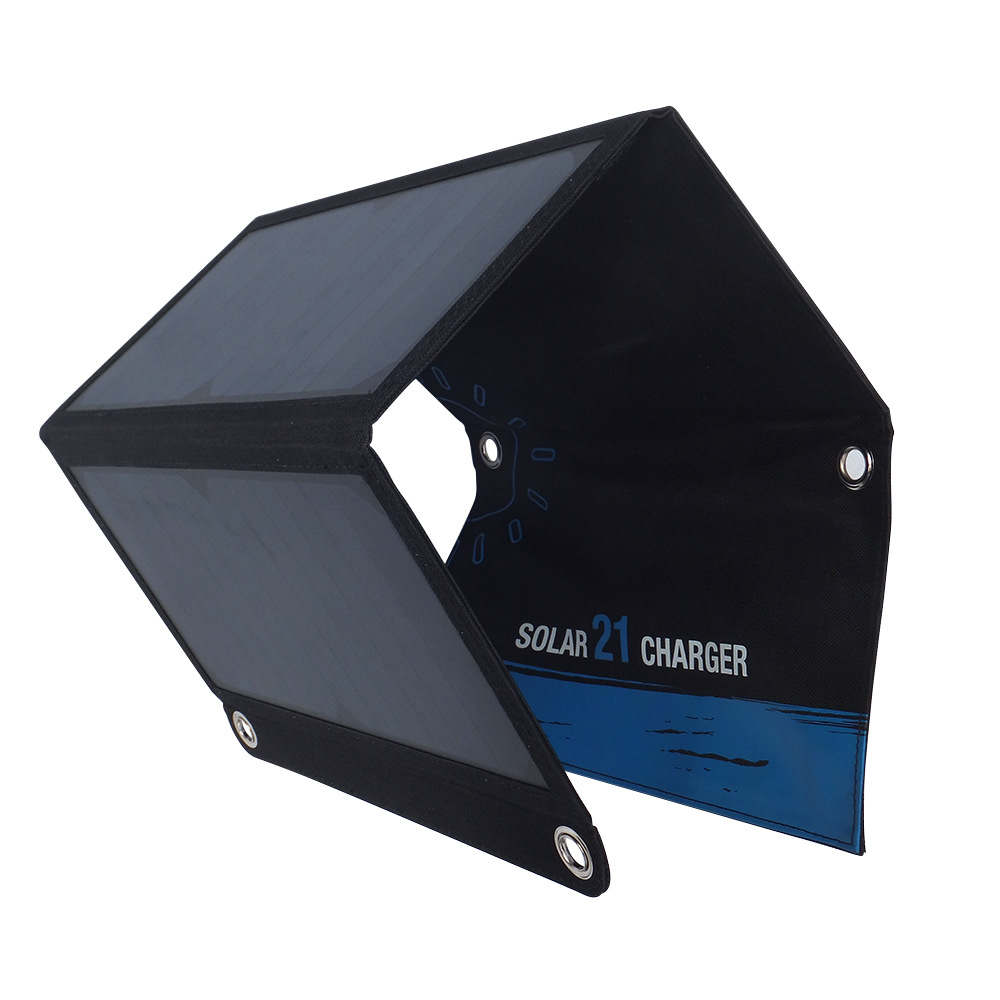 21W Solar Foldble Bag Portable Charging Board Waterproof Outdoor Camping Mobiltelefon Charging Bank 5V Dual USB Output Ports Bule