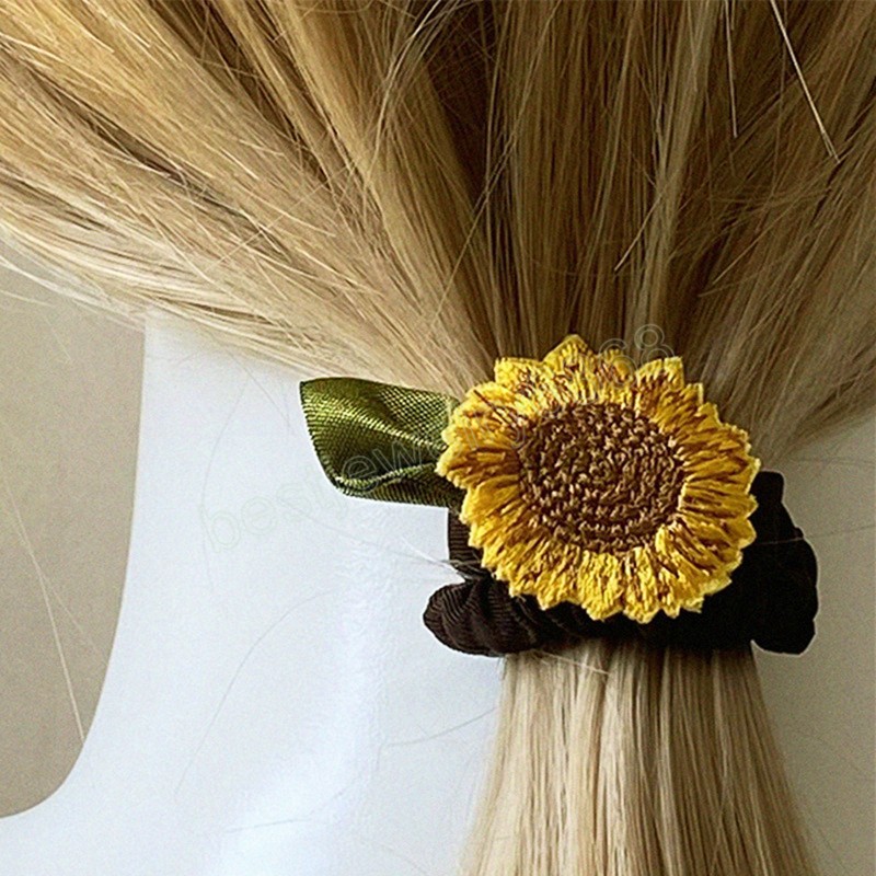 Cadeiras de cabelo de borracha de girassol para mulheres garotas flores de verão