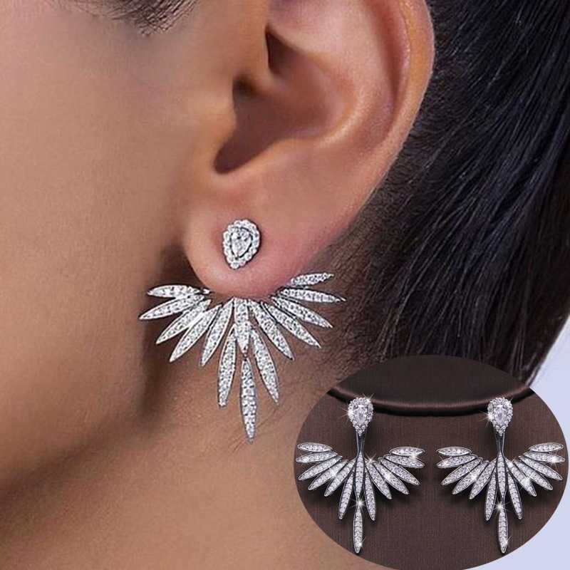 Charme Silber Farbe Große Pflanze Luxus Stud Ohrringe mit Bling Zirkon Stein für Frauen Mode Schmuck Koreanische Ohrringe G230307