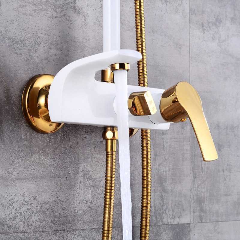 Badkamer douchesets wit goud badkamer douchesysteem kraan koud koperen badkuip mixer tap regenval douchekop regenval badkamer doucheset g230525