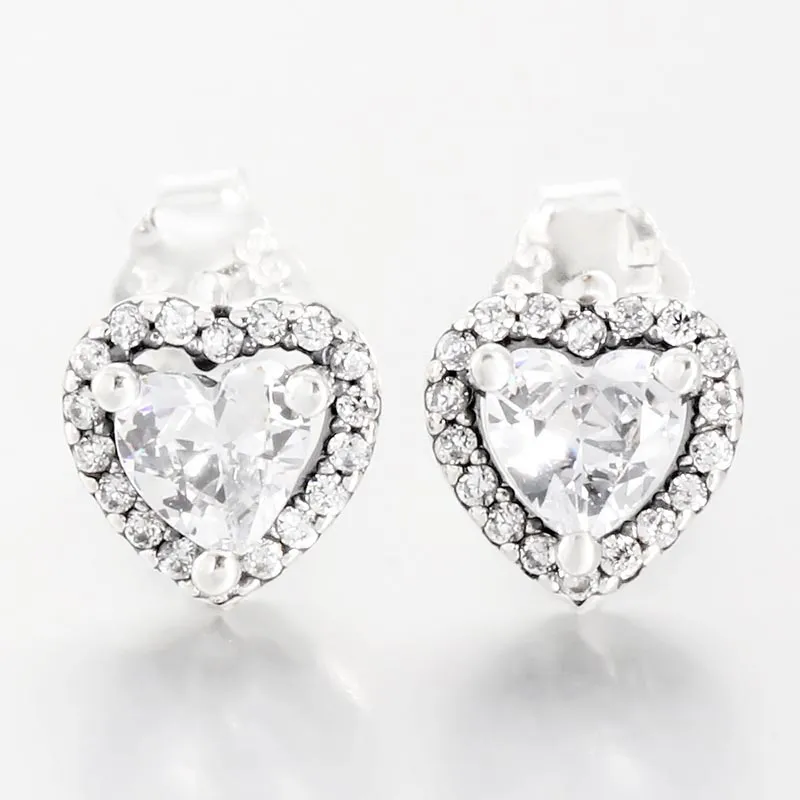 New Shiny Elevated Heart Brand Stud Earrings Fshion for doreilles 925 Sterling Silver Wedding Earring