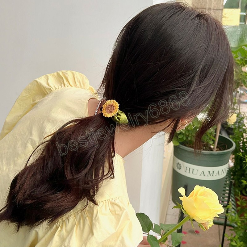 Cadeiras de cabelo de borracha de girassol para mulheres garotas flores de verão