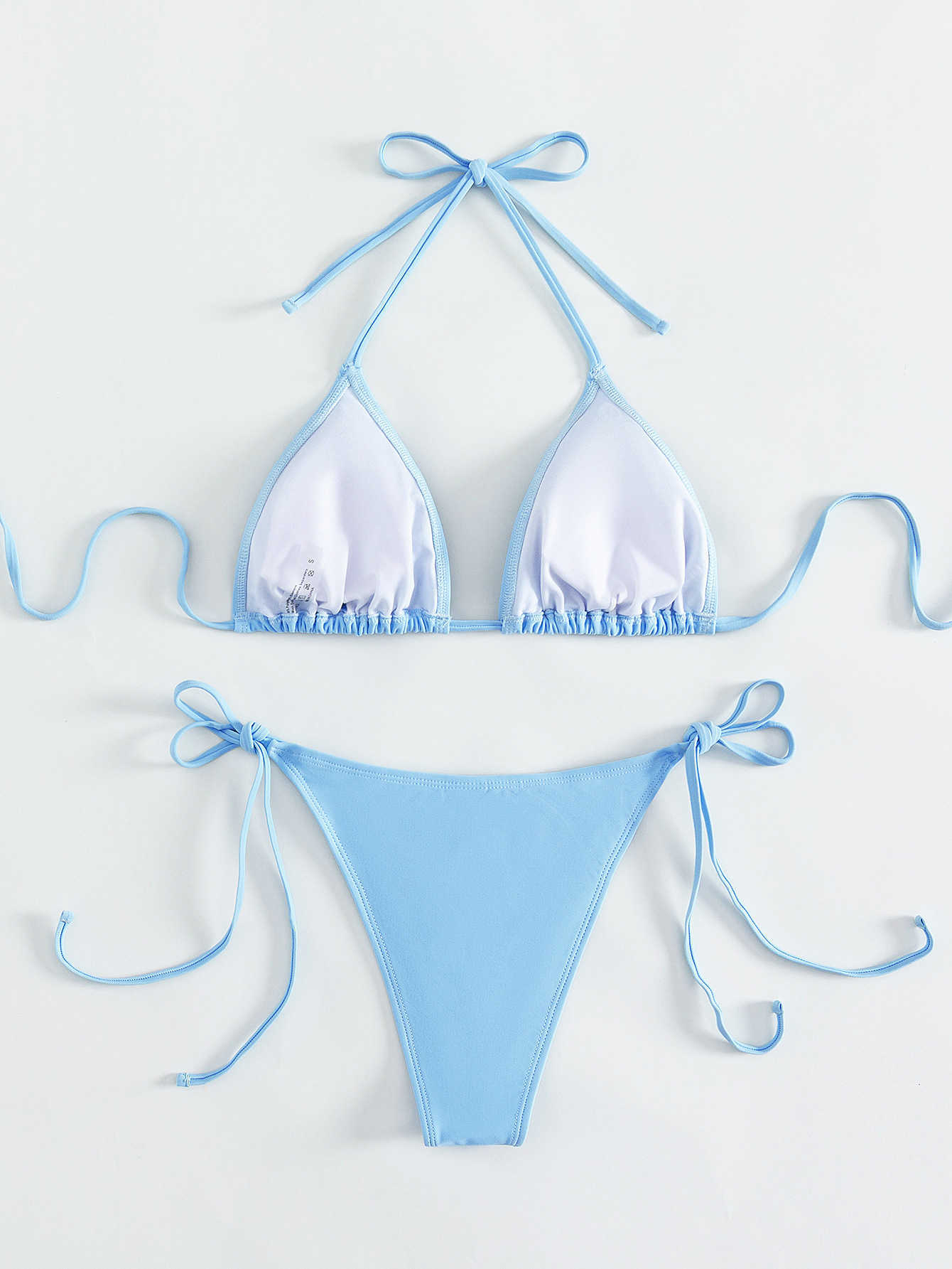 Maillot de bain femme luxe 2023 bleu taille haute 2 pièces Bikini Sexy col en v sangle maillot de bain costume de plage ZMS040 P230525