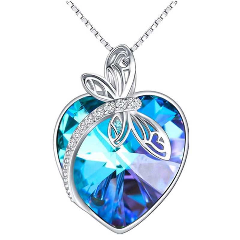 Pendentif Colliers De Mode En Forme De Coeur Saphir Cristal Incrusté De Luxe Collier Femelle Insecte Libellule Bijoux Anniversaire Cadeau G220524