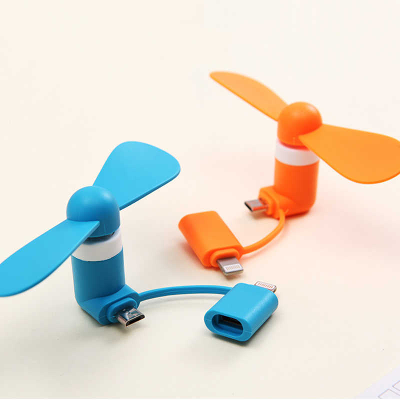 Nieuwe draagbare mini 2 in 1 mobiele telefoon Fan Micro USB -adaptertype iOS smartphone voor iPhone Android Micro Hanldheld Cooling Fan 3in1