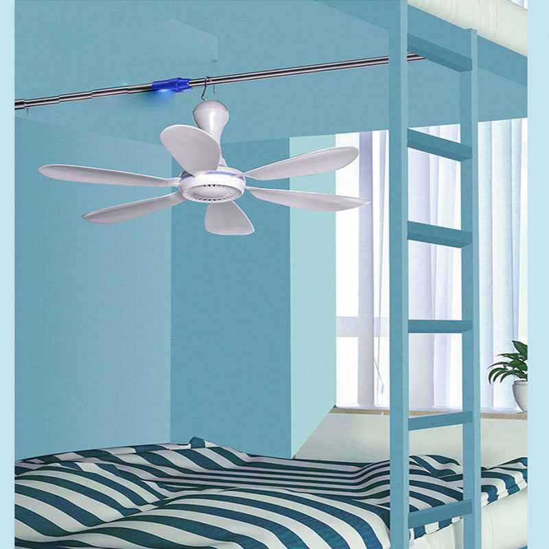 Nuovo ventilatore USB Ventilatore da soffitto silenzioso a 6 pale Ventilatore sospeso a 4 velocità letto da campeggio Letto Dormito Tende da campeggio sospese all'aperto