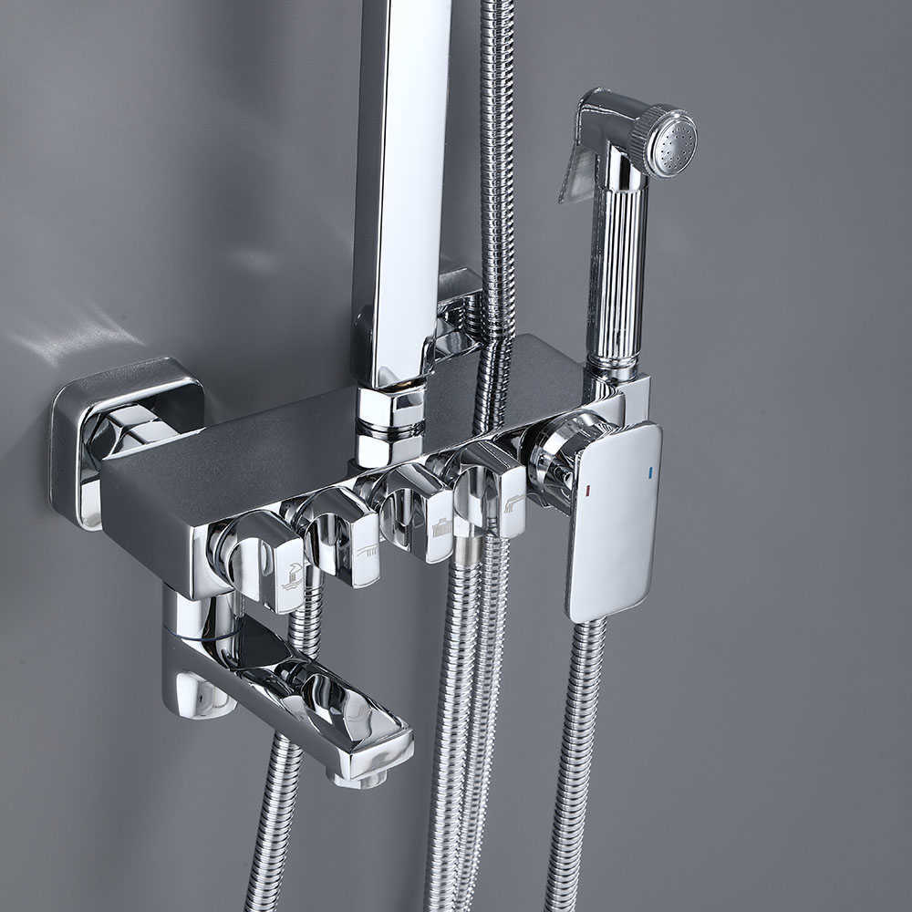 Ensembles de douche de salle de bain ensemble de douche chaude et froide domestique quatre sorties buse de surpression toute la salle de bain en cuivre peut être soulevée et abaissée G230525