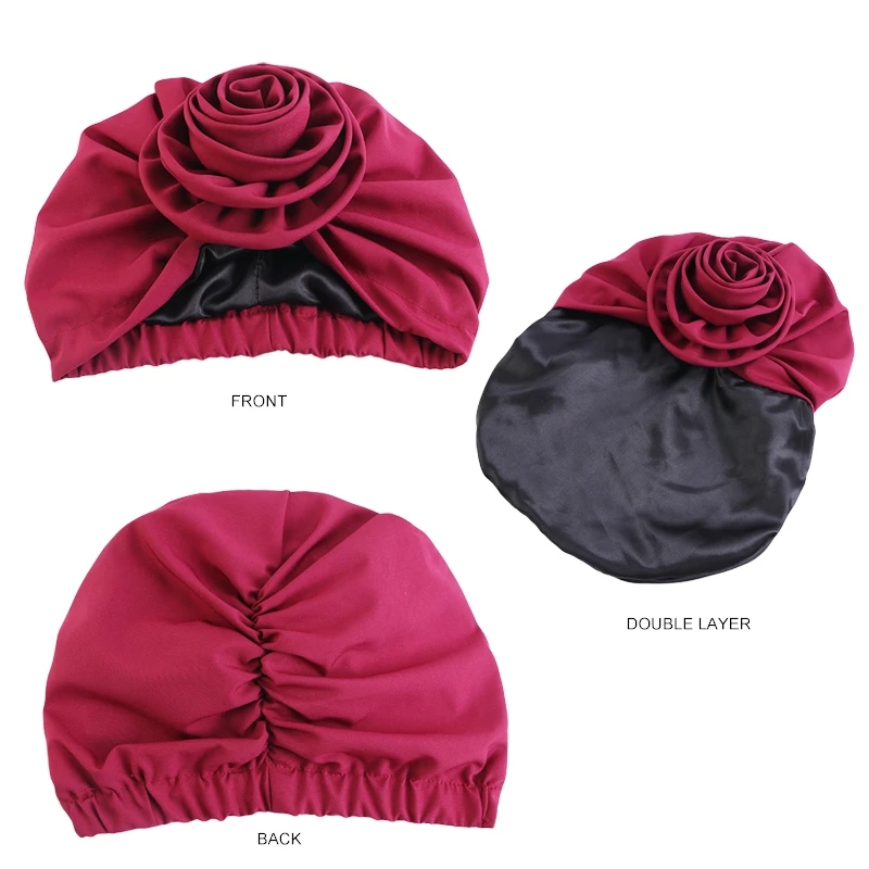 Nuove donne Big Flower Muslim Turban Turban Lispeding Wrap Wrap Hijab Sleept Hat Cappello Chemio Capo elastico Bernio Banda Bandana Copertina