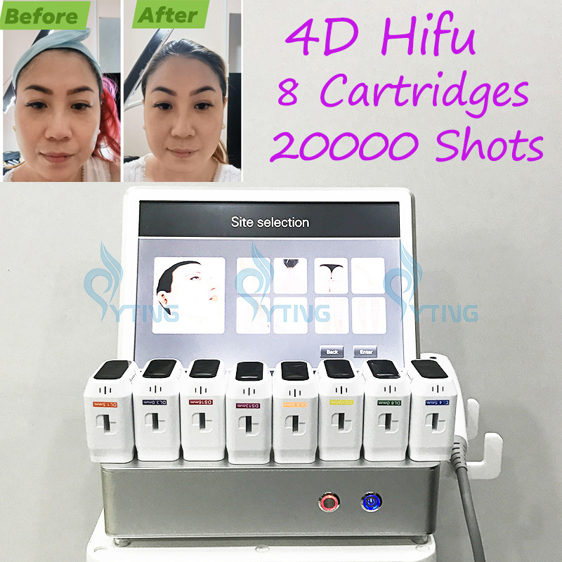 Лучший эффективный 4D 3D HIFU Face Lift Professional Ultrasound Beauty Machine Skin Skining Snauvition Supming с 8 картриджами