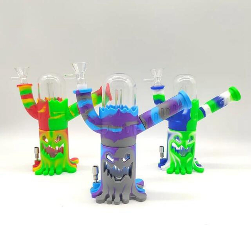 Cool Colorful Silicone Monster Style Bong Pipes Kit Bubbler Dry Herb Tobacco Glass Tratt Bown Bowl Waterpipe Portable Hookah Rökning Cigaretthållare Tube