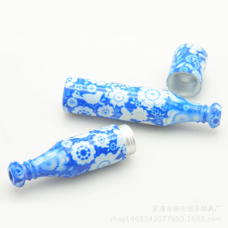 Hookahs Small Blue and White Porslin Snuff Bottle Portable MoneBable Mini Aluminium Pipe Metal Snuff Bottle