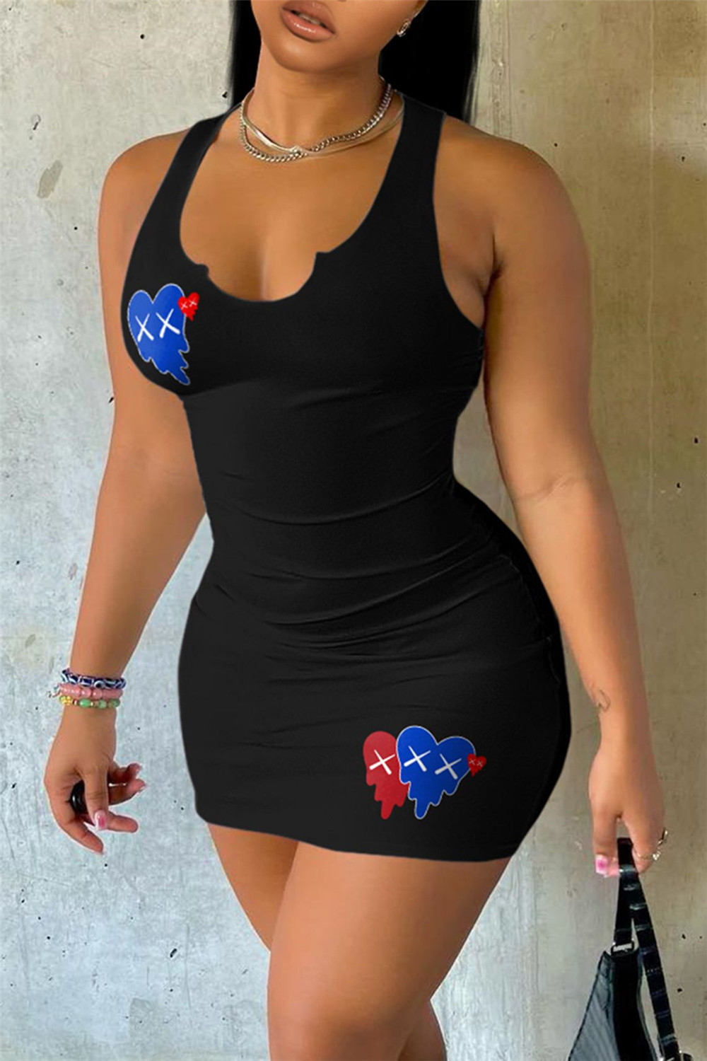 2023 Projektant Sexy mini sukienki Summer Kobiety bez rękawów sukienka XS Casual Heart Print Sundress Y2K Beach Wear Hurtowe odzież 9904