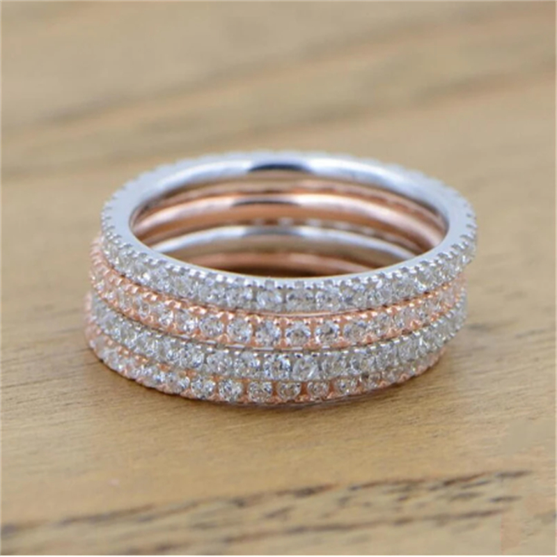 Eternity Promise Bandring Weißgold gefüllt Micro Pave Zirkon CZ Charm Verlobung Eheringe für Frauen Fingerschmuck