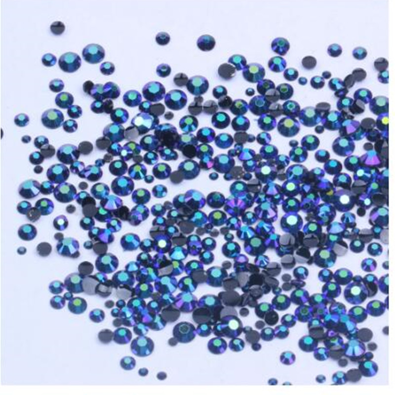 Hars Rhinestones Purple Black AB 2-6 mm Ronde Flatback Non Hotfix Diamonds Appliques voor Craft Fabric trouwjurken