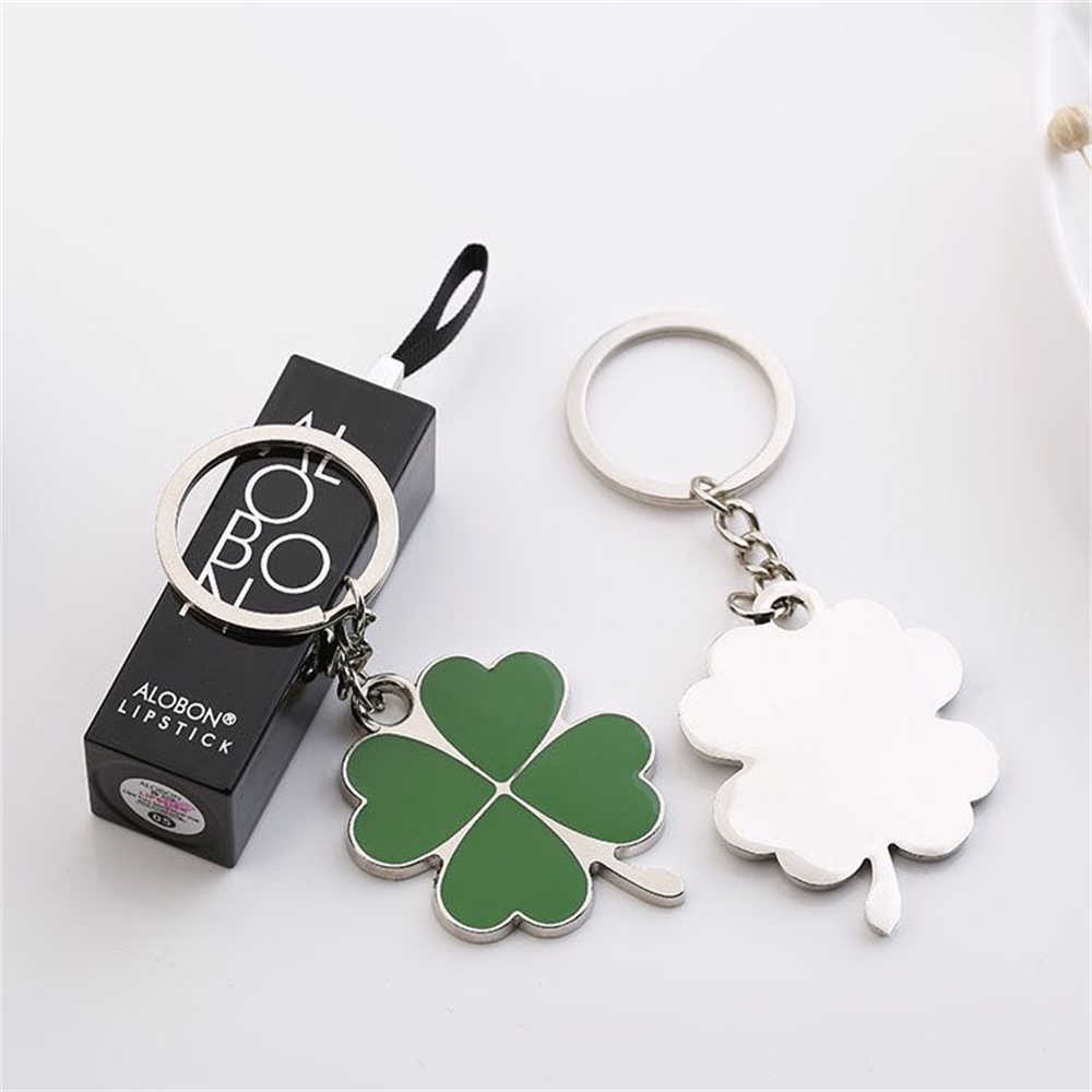 Keychains Metal Creative Green Four Three Leaf Grass Keychain Charm Lucky Keyholder Gift Women's Bag Decoration Key Accessories G230526