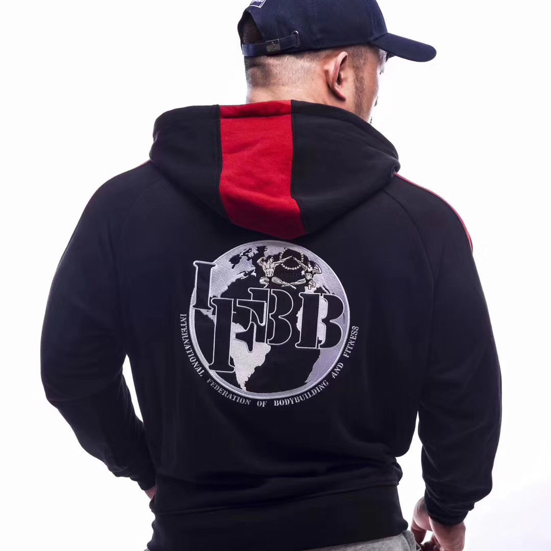 Mens hoodie broderad fitness tröja Cardigan dragkedja plus sammet träning plus stor storlek lös sportkläder