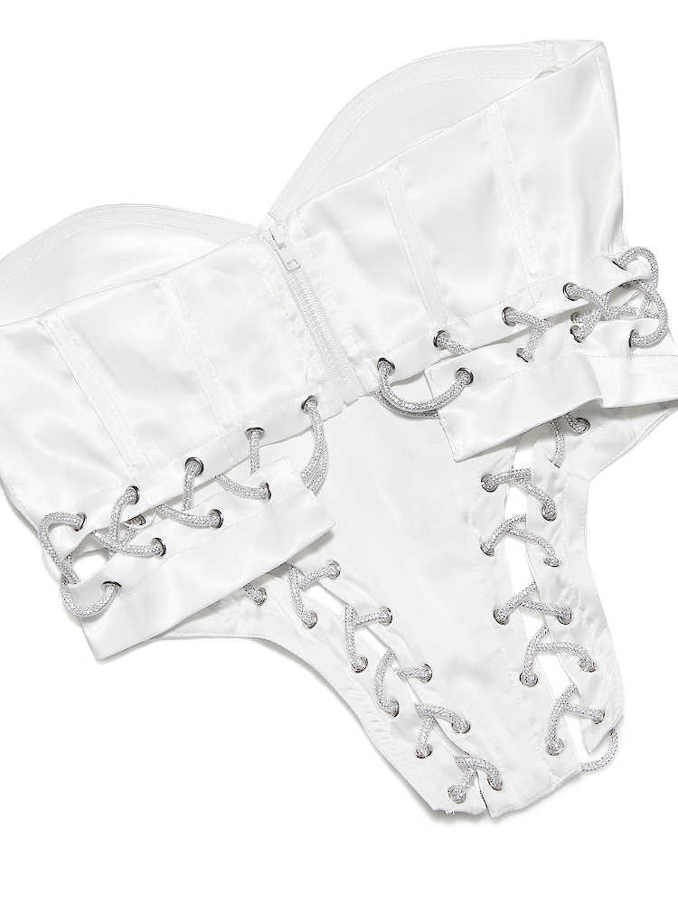 NOWOŚĆ 2023 GRUBY SATYN SATYNEK CORSET TOPS Fashion Girls Streetwear Busiter luksusowy łańcuch diamentów biały topy Y2K