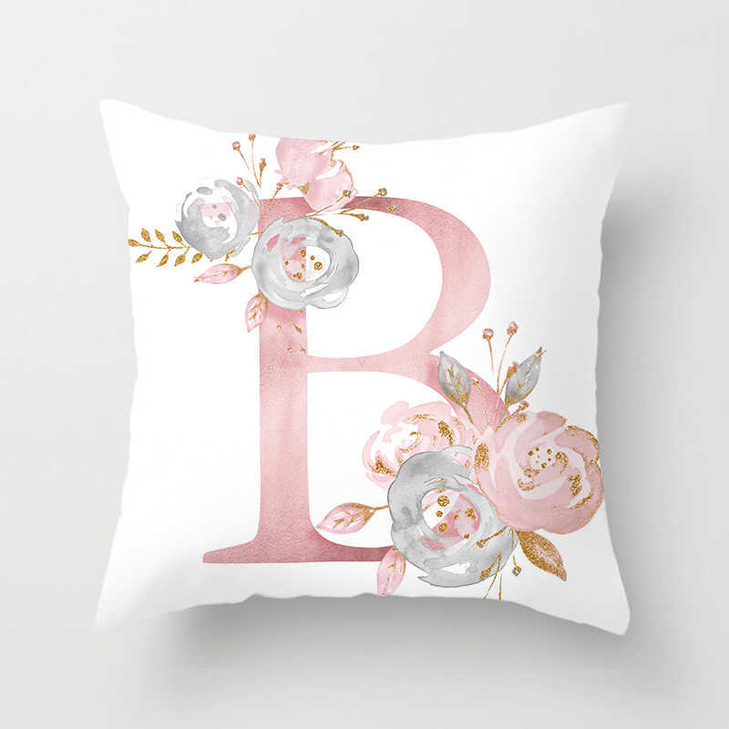 Pillow Case 26 Letters Pink Case Letter Throw Cover 45*45cm Alphabet Letter Decorative cases Pink case almohada HKD230817