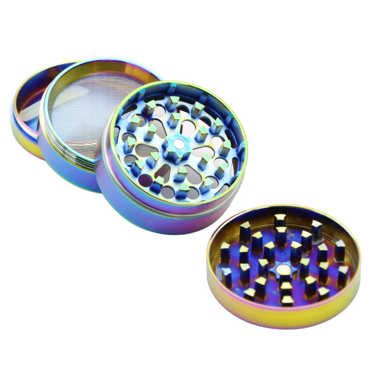 Smoking pipe Four layer 52mm flat vertical pattern colorful zinc alloy smoke grinder