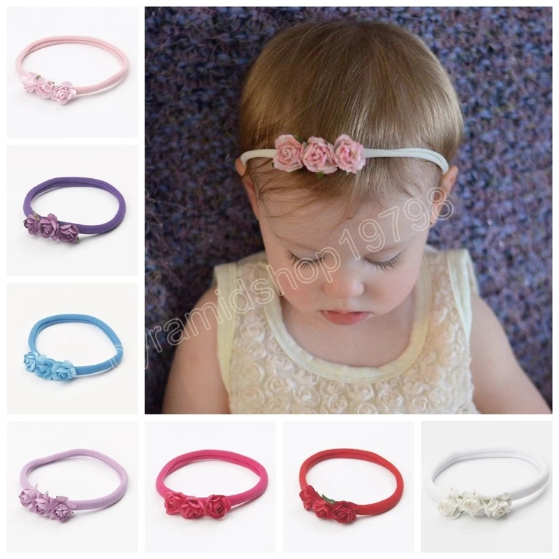 Nette Mädchen Rose Blume Nylon Stirnband Baby Schöne Haarbänder Foto Requisiten Neugeborenen Kleinkind Säuglings Kopfbedeckung Haar Zubehör